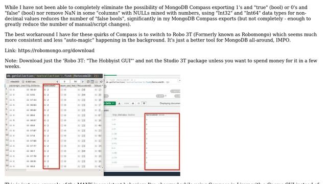 MongoDB + Compass exporting strings and numbers "columns" with value of 1 as "true"(boolean) and 2 смотреть онлайн
