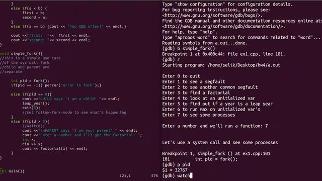 GDB with fork() смотреть онлайн