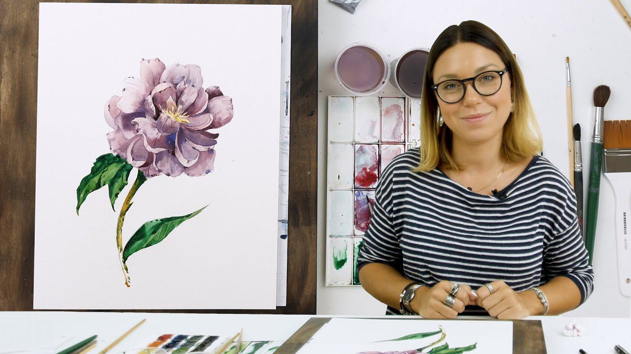 Экспресс-урок по ботанической акварели «Пион» | Как нарисовать цветок пион поэтапно смотреть онлайн