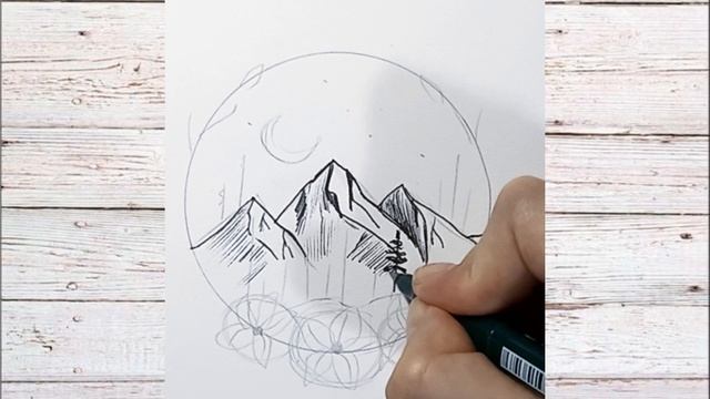як намалювати гори ,природу , простий малюнок, как нарисовать горы простым карандашом ,черной ручко смотреть онлайн
