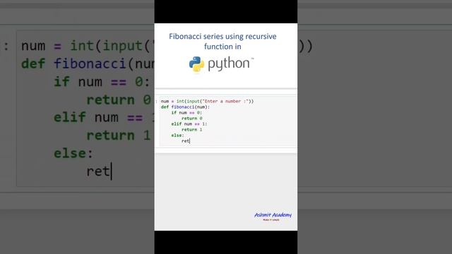 Fibonacci series using recursive function in Python смотреть онлайн