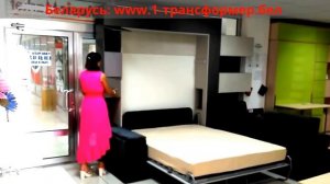 Подъемная шкаф-кровать трансформер с угловым диваном