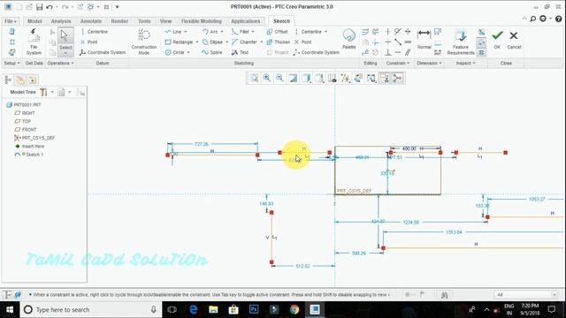 CREO 3.0 Sketch Constraints Symmetry, Equal ,Parallel -- Tamil смотреть онлайн