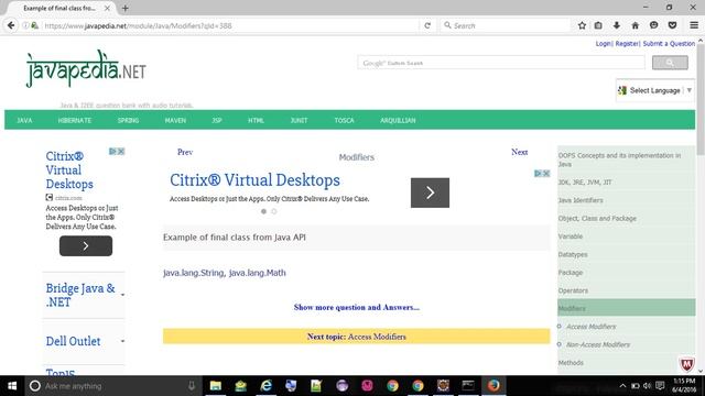 Example of final class from Java API
- javapedia.net смотреть онлайн