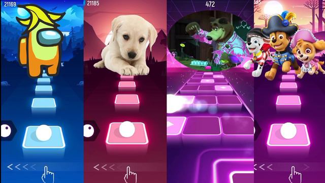 Among US- Cute Dog- Masha and the Bear- Paw Patrol -- Tiles Hop Music Game смотреть онлайн