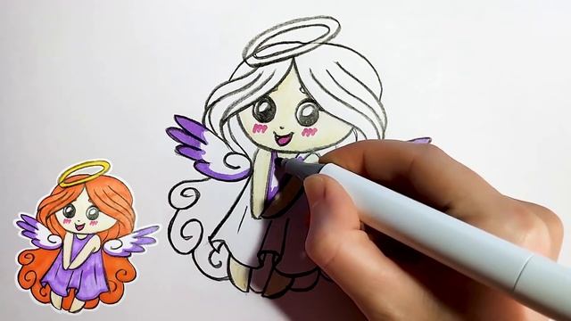 ? Coloring Kids ? Рисуем милого АНГЕЛОЧКА | Draw a cute ANGEL ? смотреть онлайн