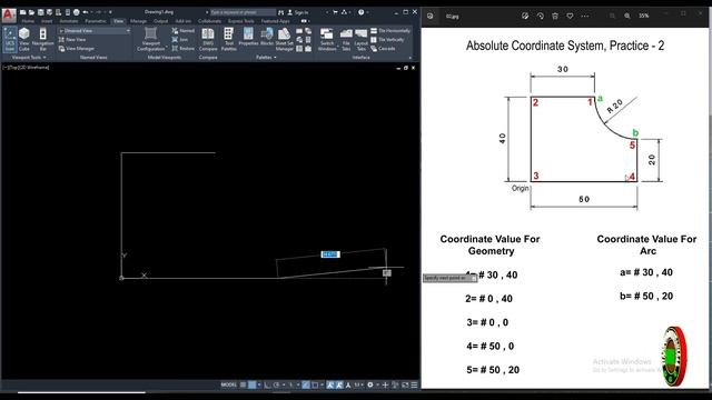#90 | Part-4 | Exercising Absolute Coordinate System In AutoCAD 2020 In Hindi/Urdu смотреть онлайн