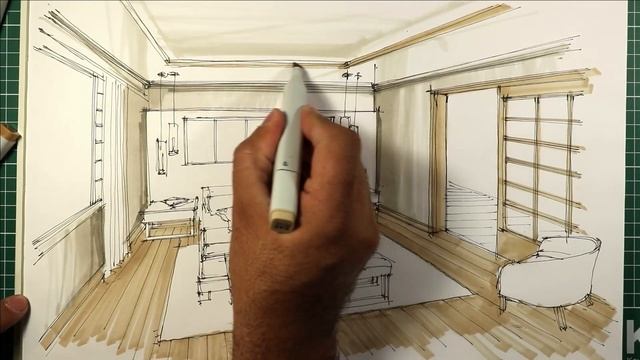 Drawing a bedroom / Interior design perspective смотреть онлайн