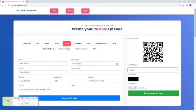 QR Code Vcard Generator. Gfixi Solutions смотреть онлайн