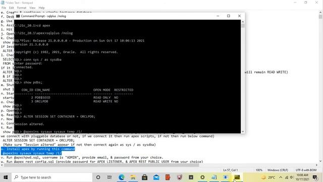 How to Install Oracle APEX 20.1 | DB 21c | Pluggable | Windows 10 смотреть онлайн
