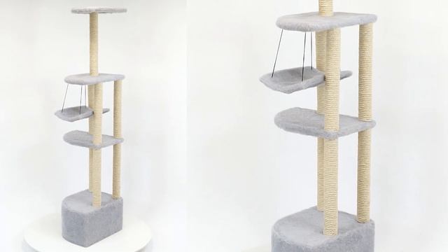 Когтеточка домик для кошек "PetTails" Башня угловая с гамаком, серый, джут беленый смотреть онлайн