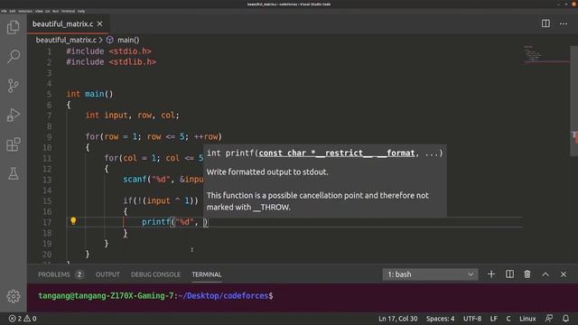 Codeforces: 263A - Beautiful Matrix смотреть онлайн