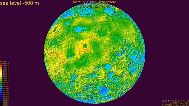 Mercury, Prime Hemisphere, fictional sea level change 4600 - -5400 m, fast смотреть онлайн