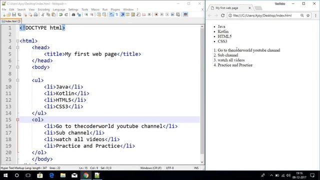 HTML5 Tutorial For Beginners - 09 - Ordered and Unordered Lists смотреть онлайн