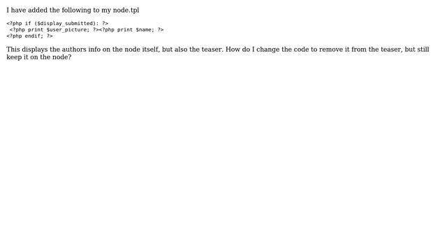 How do I display information about a node's author on the full node and not the teaser view? смотреть онлайн