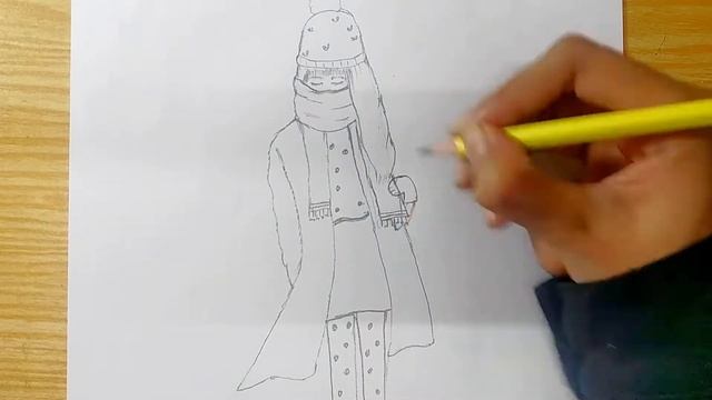 Girl Wear Winter Clothes Sketch || how to draw a sketch for girls смотреть онлайн