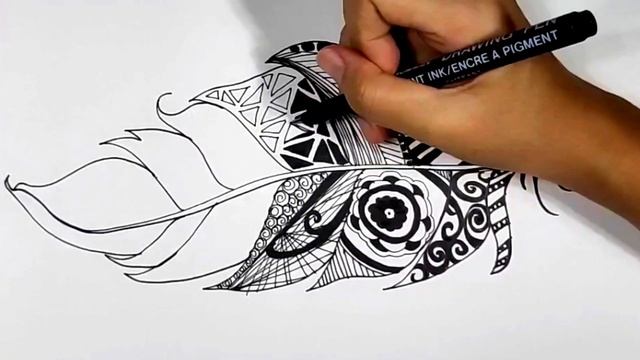 Drawing Feather with Zentangle Pattern. Timelapse Drawing Feather. How To Draw Beautiful Feather Ar смотреть онлайн
