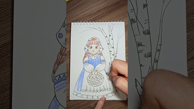 Машенька - рисунок линером и карандашами. смотреть онлайн