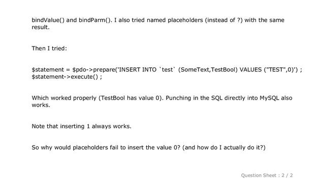 MySQL : PDOstatement (MySQL): inserting value 0 into a bit(1) field results in 1 written in table смотреть онлайн