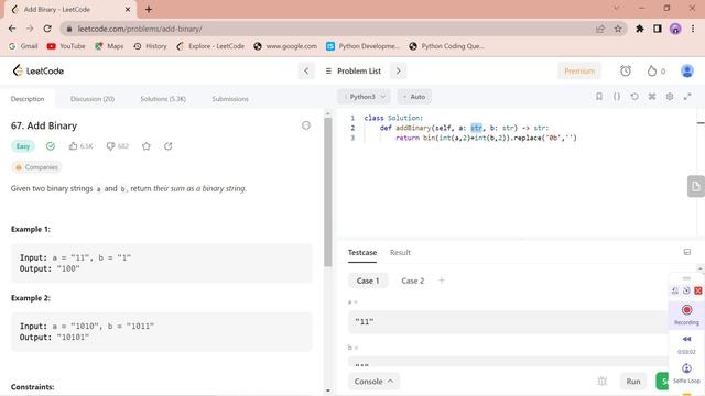 PROBLEM 67..Leetcode Python Problem|| ADD BINARY смотреть онлайн
