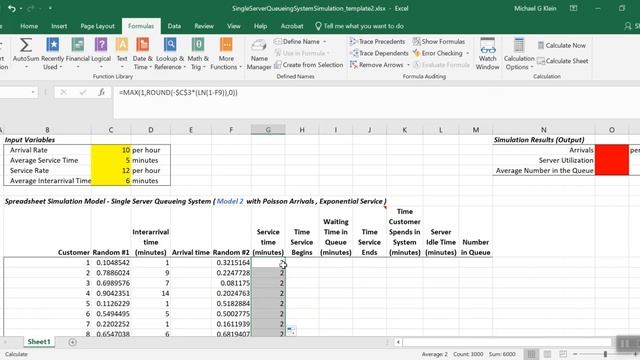 Spreadsheet Simulation Model - Single Server Queueing System BY CUSTOMER (Model 2) смотреть онлайн