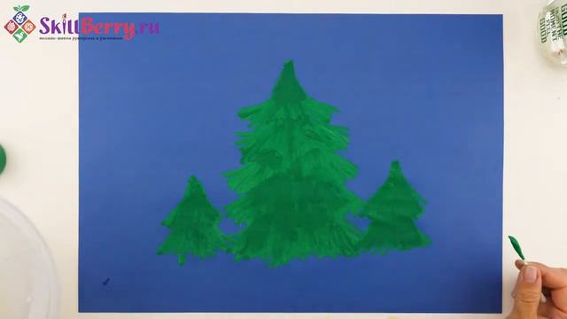1. Рисование для детей - рисуем зимний пейзаж, елочки под снегопадом смотреть онлайн