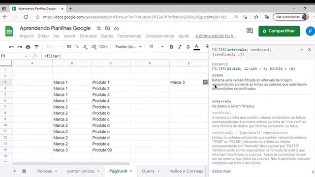 Função Filter | Aprendendo Planilhas Google смотреть онлайн