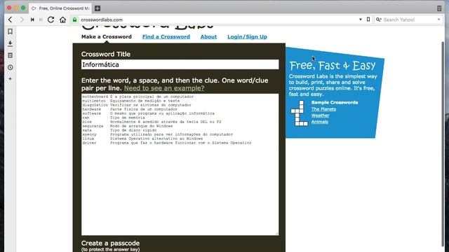 Palavras cruzadas on-line com Crossword Labs смотреть онлайн