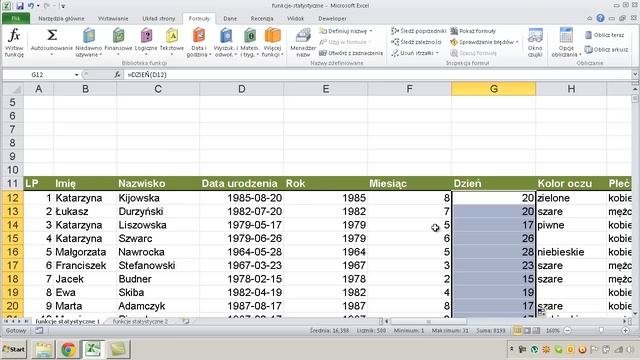 EXCEL - FUNKCJE ROK, MIESIĄC, DZIEŃ, DATA смотреть онлайн