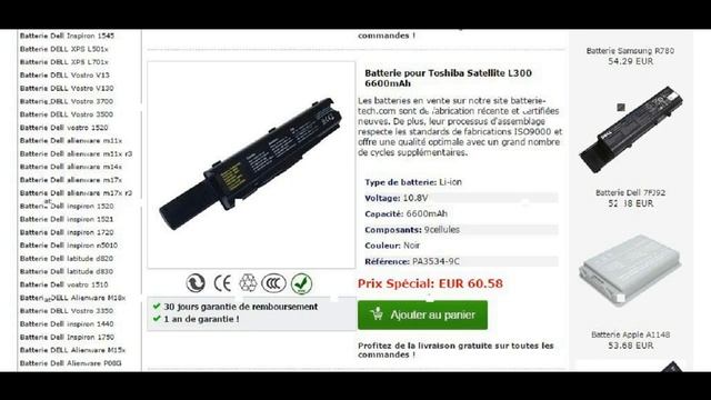 Batterie Pc Portable Toshiba Satellite L300 смотреть онлайн