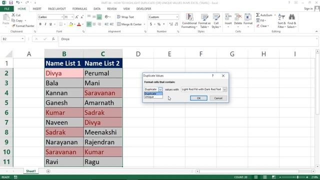 PART 86 - HOW TO HIGHLIGHT DUPLICATE (OR) UNIQUE VALUES IN MS EXCEL (TAMIL) смотреть онлайн