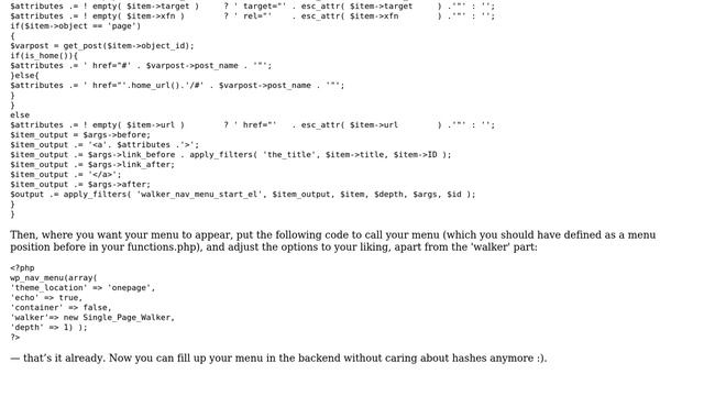 Wordpress: Custom walker with hashes instead of links (one-page layout) (2 Solutions!!) смотреть онлайн