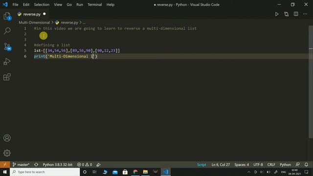 Multi Dimensional List - Reverse M.List reverse() | Python | Coding смотреть онлайн