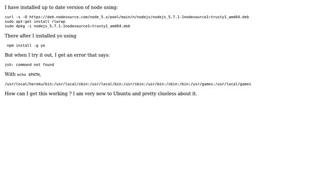 Ubuntu: zsh: command not found after npm install in ubuntu смотреть онлайн
