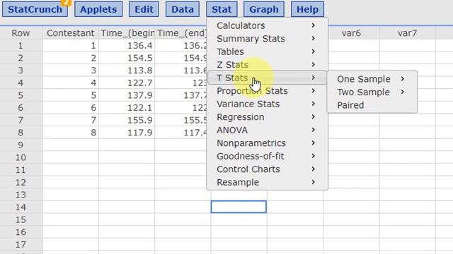 Find Mean difference dbar standard deviation sd of the differences paired samples t-test StatCrunch смотреть онлайн