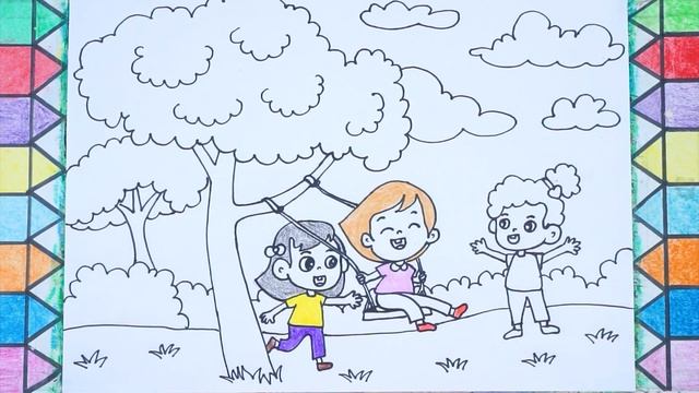 FOLK GAME PLAY ON THE SWING + Children Outdoor Play Safety Under Big Tree ! Drawing смотреть онлайн