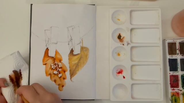 Leafs and clothespins watercolor easy autumn sketch смотреть онлайн