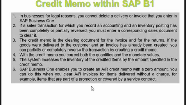 SAP BUSINESS ONE | Credit Memo in SAP B1 | Example | Highlights of the credit memo | Working смотреть онлайн
