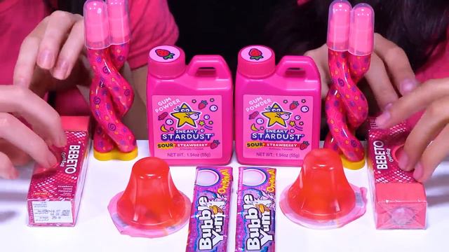 ASMR Pink One Color Food Mukbang (Hubba Bubba Race, Jelly Straws, Bubble Gum) смотреть онлайн