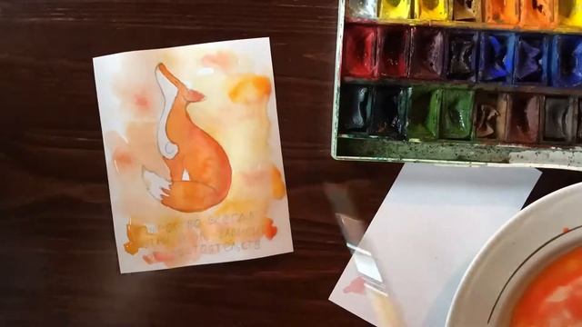 Открытка с лисицей [ процесс рисования | акварель | DIY ] смотреть онлайн