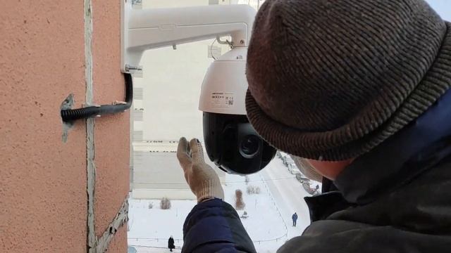 Установка PTZ-камеры на наружную стену 6-го этажа. смотреть онлайн