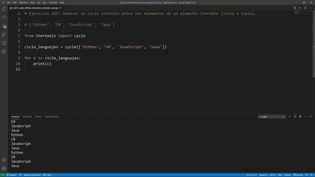 Python - Ejercicio 915: Ciclo Infinito entre los Valores de una Colección con la Función cycle() смотреть онлайн