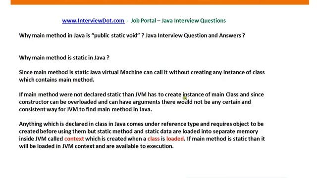 Java Interview Question and Answer Why main method in java public static void смотреть онлайн