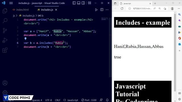 JavaScript Array Methods - Includes Function | Javascript Tutorial: 29 | BY CodePrime смотреть онлайн