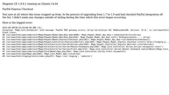 Magento: PayPal Express Checkout redirecting to cart: error in exception.log смотреть онлайн