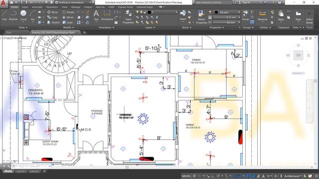 AUTOCAD # 247 Electrification Plan Of A Double Story House Size 64'x184' смотреть онлайн