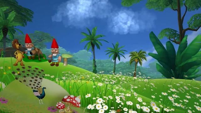 Детский футаж: ВОЛШЕБНАЯ ПРИРОДА. Павлин, гномы, собачка и лев смотреть онлайн