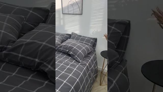 Серое постельное белье в клетку 100% вареный хлопок