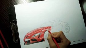 рисунок TOYOTA SUPRA цветными карандашами/как нарисовать машину  цветными карандашами очень просто.