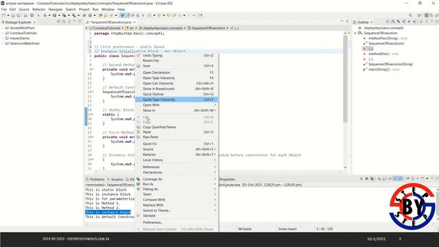 Sequence of execution when class has Static Block, Instance Block, Constructor & Method смотреть онлайн